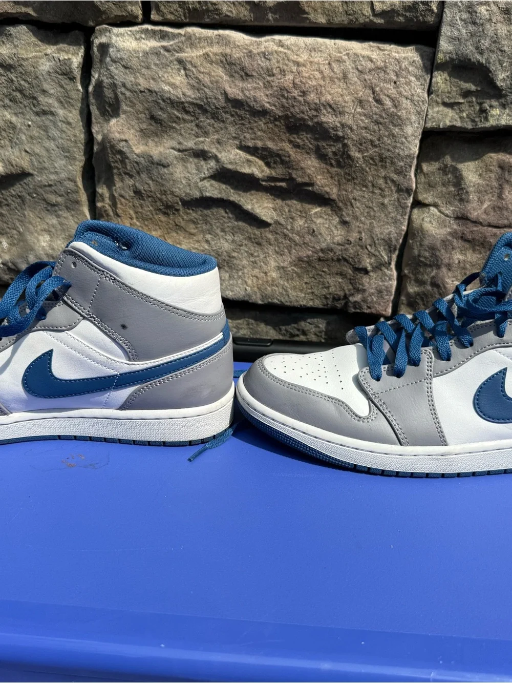 Nike Men’s Air Jordan High-Top Sneakers in White, Gray & Blue